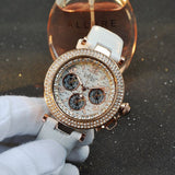 Round Rhinestone Leather Strap Women's Watch