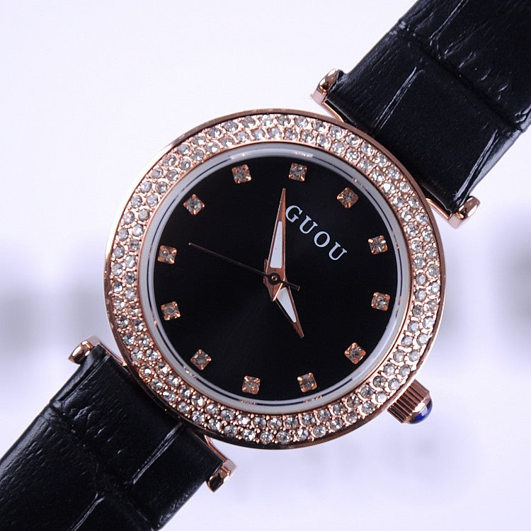 Women's Watch Seashell Dial With Diamonds leather strap elegant watch