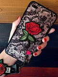 Painted Embossed Rose Lace Pattern Phone Case