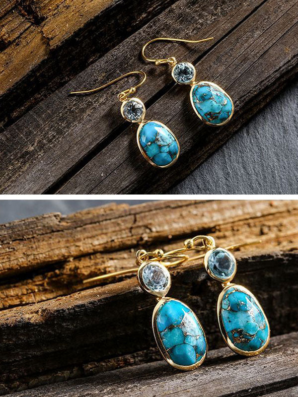 Natural Turquoise Long Earrings