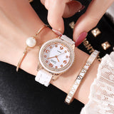 Ceramic Strap 3 Pcs Bracelet Women's Watch