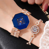 Rhombus-shaped Frame Women's Watch 2 Pcs Set