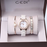 Ceramic Strap 3 Pcs Bracelet Women's Watch