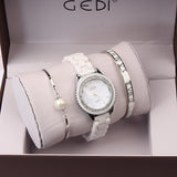 Ceramic Strap 3 Pcs Bracelet Women's Watch