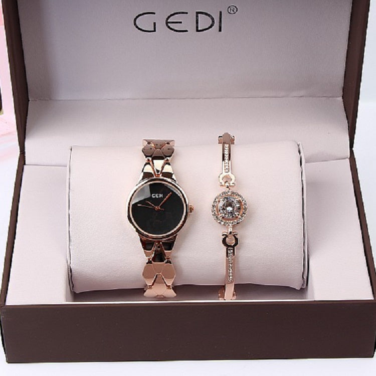 Elegant 2 Pcs Set Bracelet Women's Watch