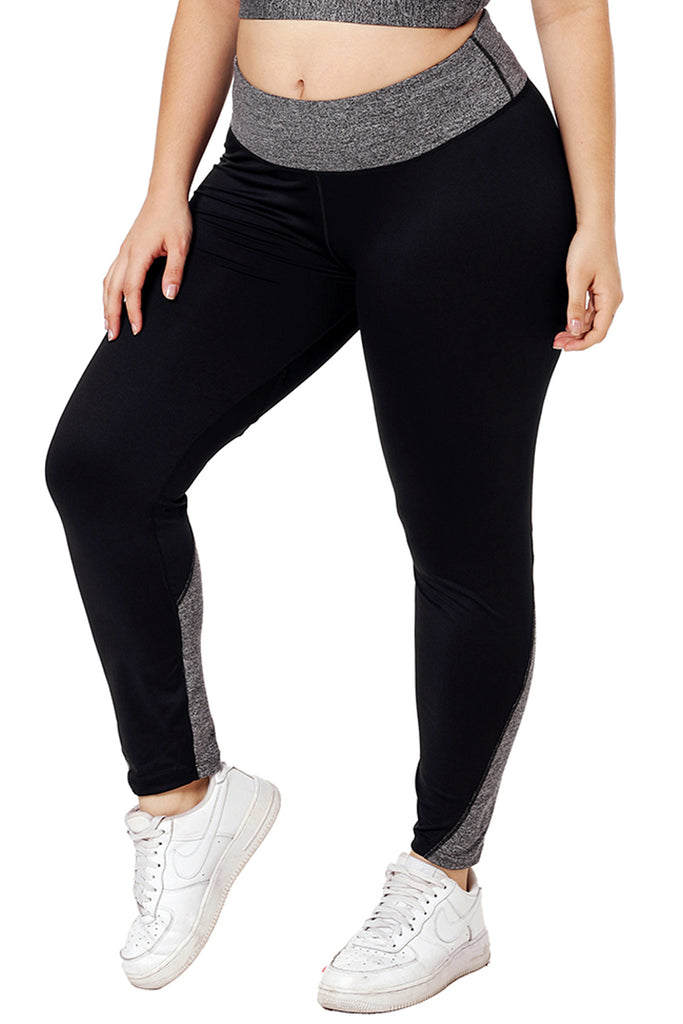 Black Heathered Splice Plus Size Yoga Pants
