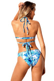 Blue Floral Printed Wrap Bikini 2pcs Swimsuit