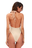 Fleshcolor Lace up High Cut Low Back Teddy