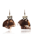 Owl Pattern Irregular Feather Earrings