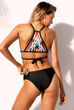 Woven Detail Triangle Bikini Black 2pcs Swimsuit