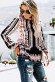 Floral and Tribal Print Smocked Long Sleeve Blouse