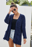 Blue Chenille Knit Destroyed Cardigan Sweater