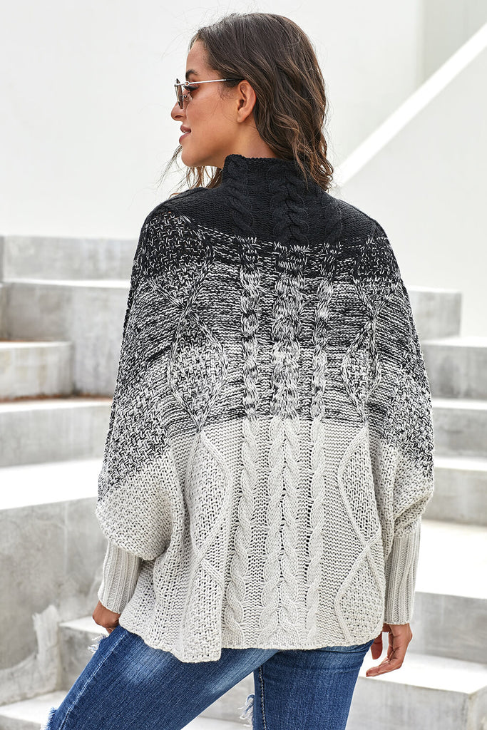 Black Ombre Thick Knit Poncho Style Sweater