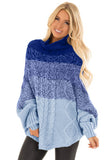 Sky Blue Ombre Thick Knit Poncho Style Sweater