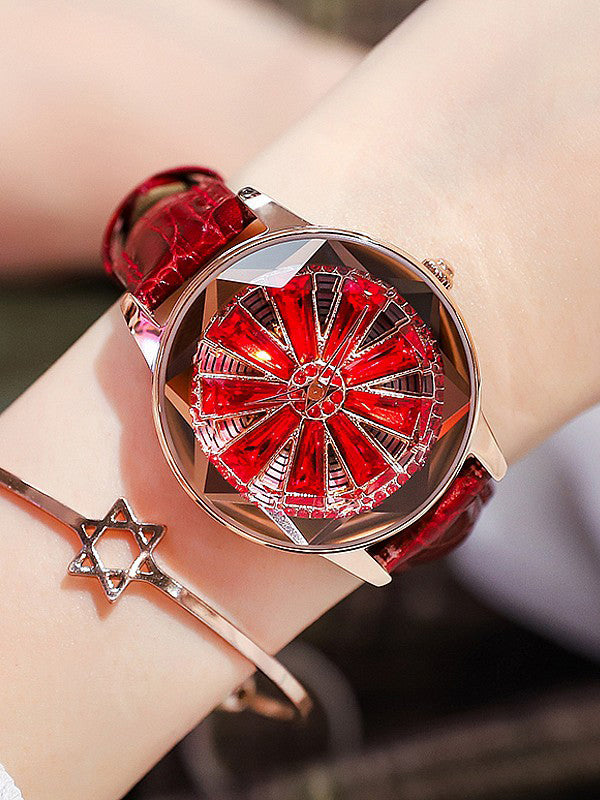 Women's Watch Rotatable Leather Strap