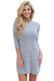 Cable Knit Fitted 3/4 Sleeve Sweater Dress