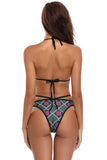 New Geometric Print Caged Strappy Bikini Swimsuit