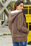 Khaki Fur Hood Horn Button Sweater Cardigan