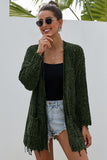 Green Chenille Knit Destroyed Cardigan Sweater