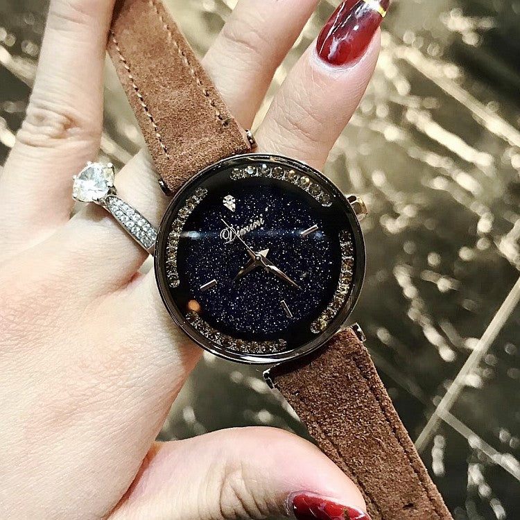 Caramel Starry Dial With Rhinestone Women's Watch