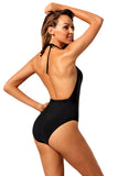Black Caged Front Halter One Piece Swimsuit