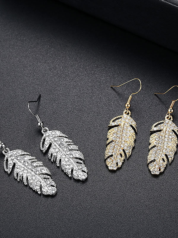Leaf Pattern Rhinestone Necklace Earring Set