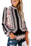 Floral and Tribal Print Smocked Long Sleeve Blouse