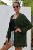 Green Chenille Knit Destroyed Cardigan Sweater