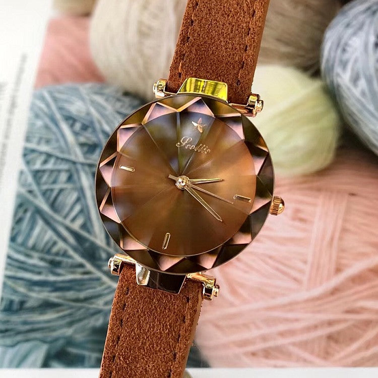 Rhombus-shaped Leather Strap Women's Watch
