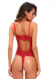 Red Scalloped Lace Accent Peek-a-boo Teddy Lingerie