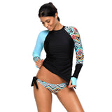 Turtleneck long-sleeved color print with chest pad without underwire triangle large size split swimsuit