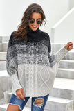 Black Ombre Thick Knit Poncho Style Sweater