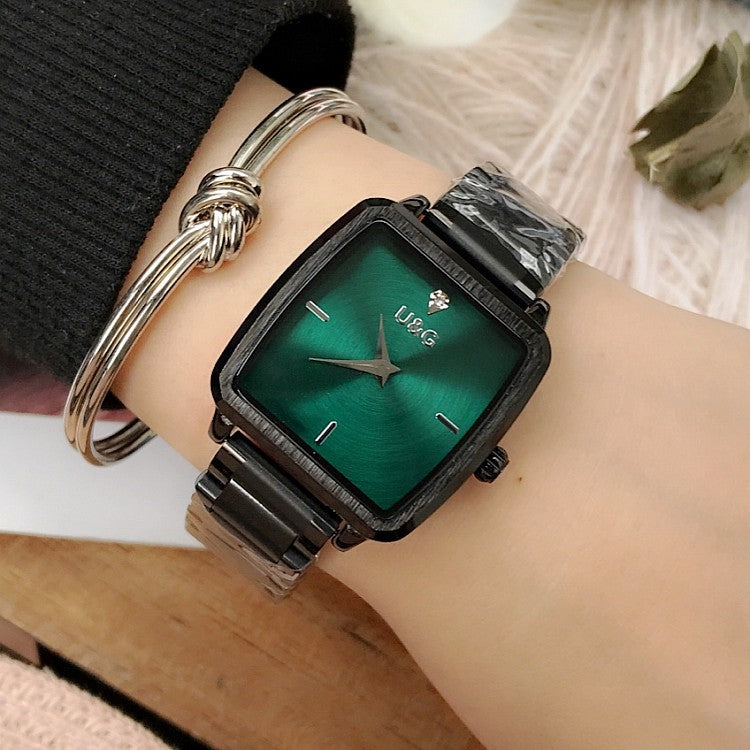 Square Pattern Stainless Steel Strap Women's Watch