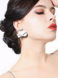 Feather Inlay Crystal Diamond Earrings