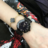 Women's Watch diamond starry sky dial leather strap fashion quartz watch