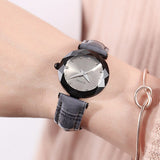 Women's Watch Individual Rhombus Mirror black large dial leather strap elegant watch