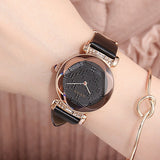 Stereoscopic Dial Leather Strap Women's Watch