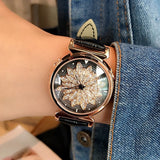 Women's Watch Petal Pattern Chassis leather strap elegant watch