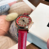 Women's Watch Petal Pattern Chassis leather strap elegant watch