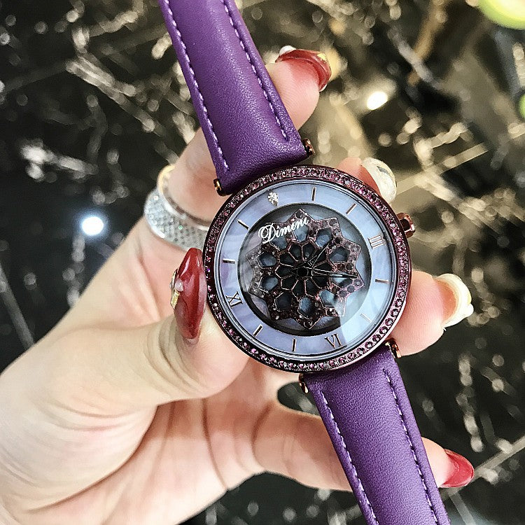 Fashion Rotatable Leather Strap Women's Watch