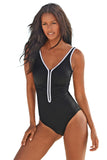 Black Sporty Swimsuit with Contrast Piping