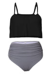 Black Top and Striped Bottom High Waist Swimwear