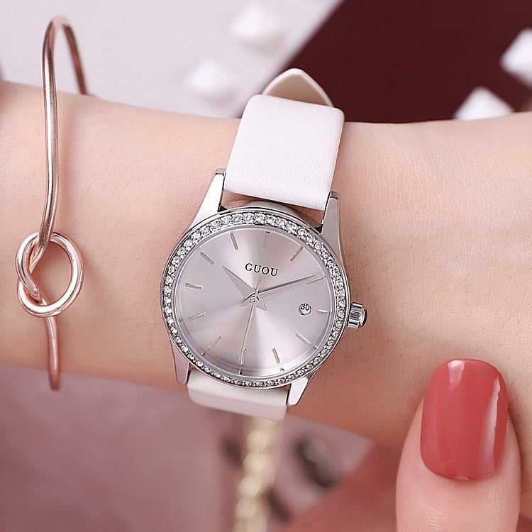 Leather Strap With Calendar Women's Watch