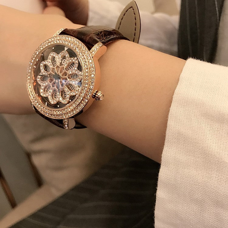 Snowflakes Pattern Rotatable Women's Watch
