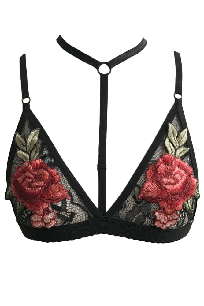 Floral Embroidery Choker Bralette