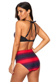 Rosy Gradient Color Crisscross Detail High Waist Bathing Suit