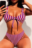 Triple Striped Tie Front 2pcs Bikini Swimsuit