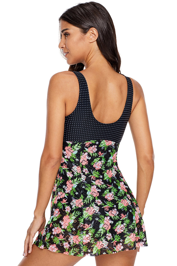 Floral Print Lace Skirted One-piece Swimsuit