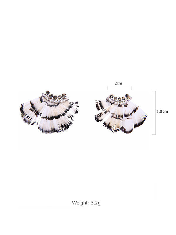 Feather Inlay Crystal Diamond Earrings