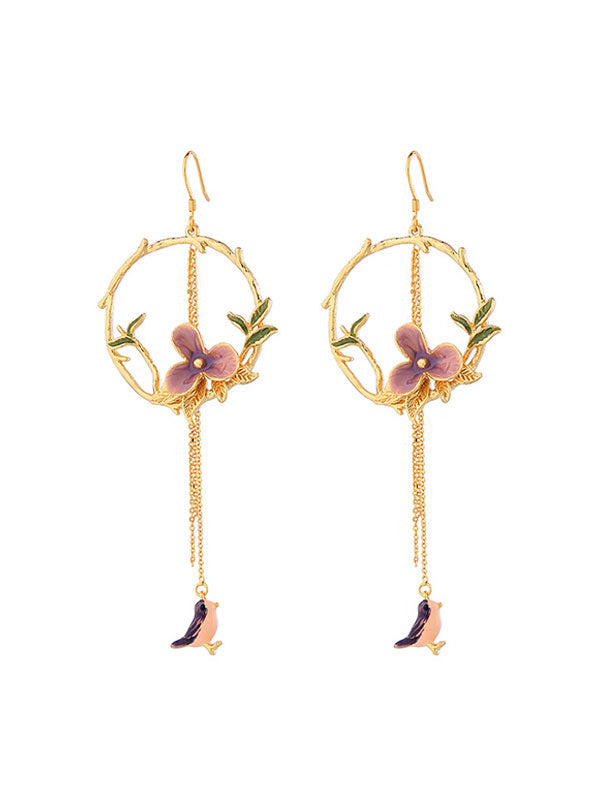 Leaf&flower Round Earrings